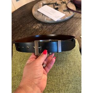 Rihachan Men’s Black Leather Pewter Buckle Belt sz 105 or US 42